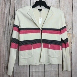 Talbot's womens Long Sleeve Striped Cardigan Sweater Jacket Pockets medium